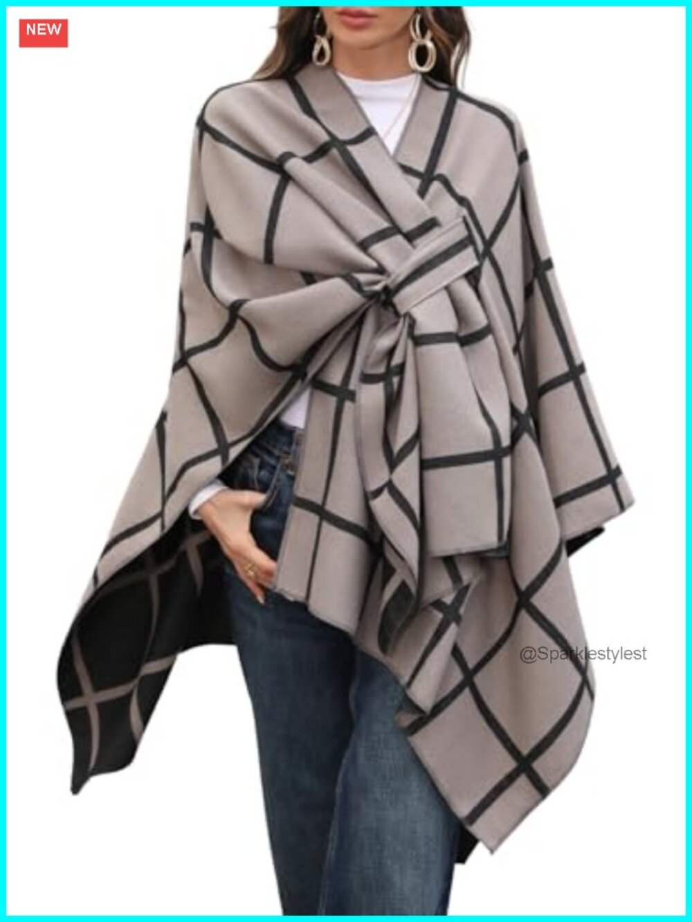 Reversible Knit Shawl Wrap Open Front Poncho Scarf One Size